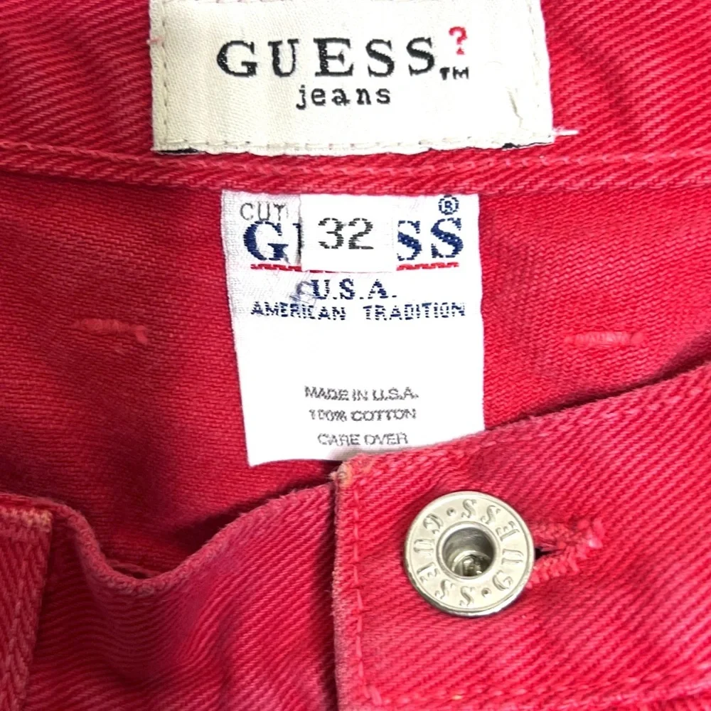 Guess 90s Red High Rise Canvas Jeans Made In USA Women’s 32 - Picture 11 of 13
